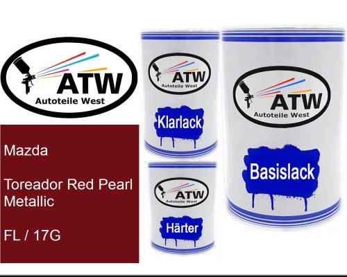 Mazda, Toreador Red Pearl Metallic, FL / 17G: 500ml Lackdose + 500ml Klarlack + 250ml Härter - Set, von ATW Autoteile West.